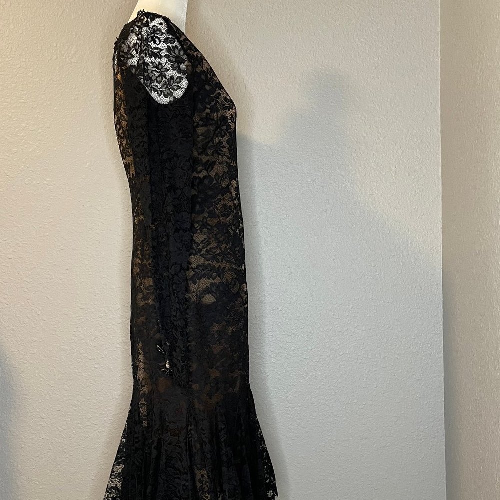 NWT Oscar de la Renta Black Lace Long-Sleeve Fit-and-Flare Dress - Picture 2 of 15